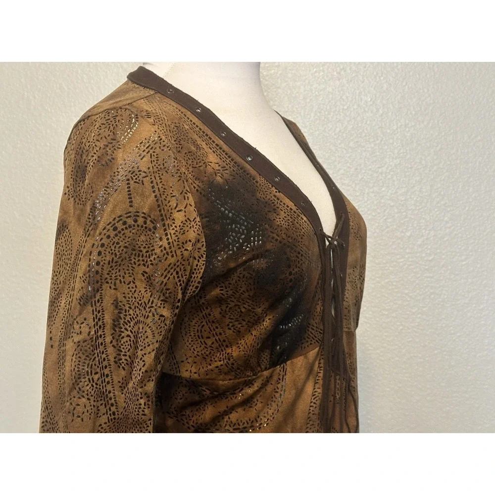 VTG Y2k Windsor Long Bell Sleeve Lace-up Top Angel Fairy Whimsy Goth sz.L V Neck - Picture 5 of 12